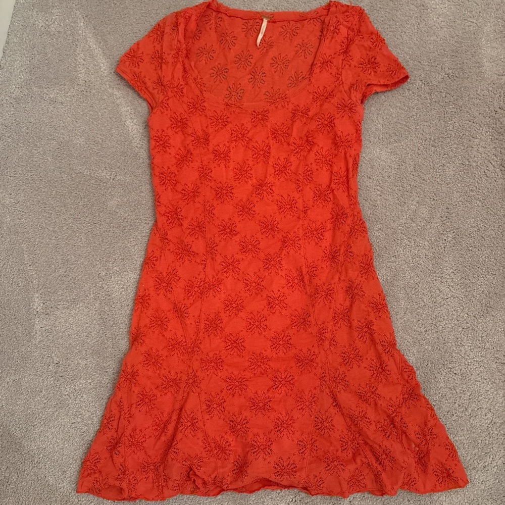Free People coral floral lace dress